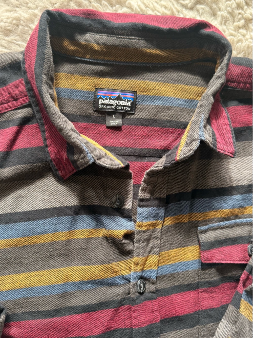 Patagonia Mens Large Organic Cotton Button Up Shirt Striped Long Sleeve Outdoor